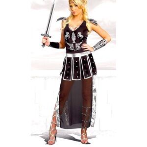DREAMGIRL GLORIOUS GLADIATOR COSTUME WOMEN COLOR BLACK & SILVER SIZE L